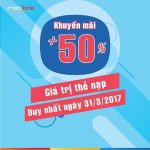 Mobifone khuyến mãi 50% thẻ nạp ngày 31/3