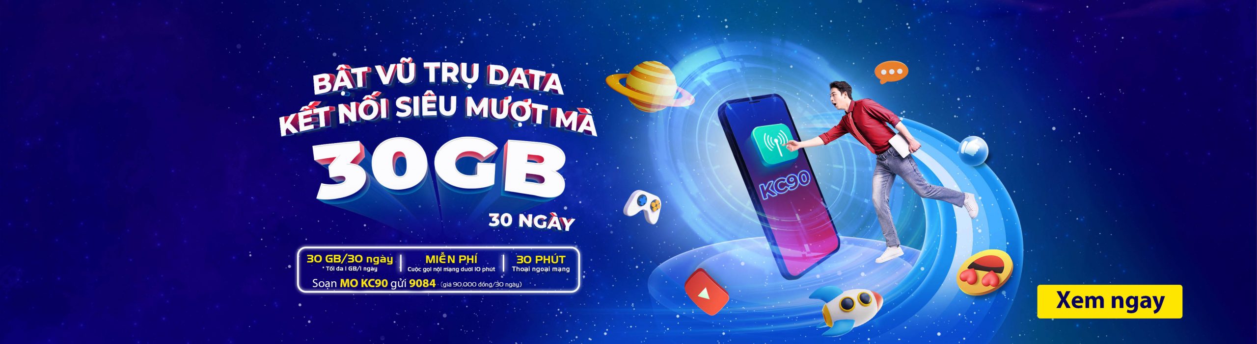 Banner gói KC90 MobiFone ưu đãi khủng 30GB data