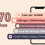 Đăng ký gói cước AG70 Mobifone chỉ 70K có 30GB data dùng 30 ngày
